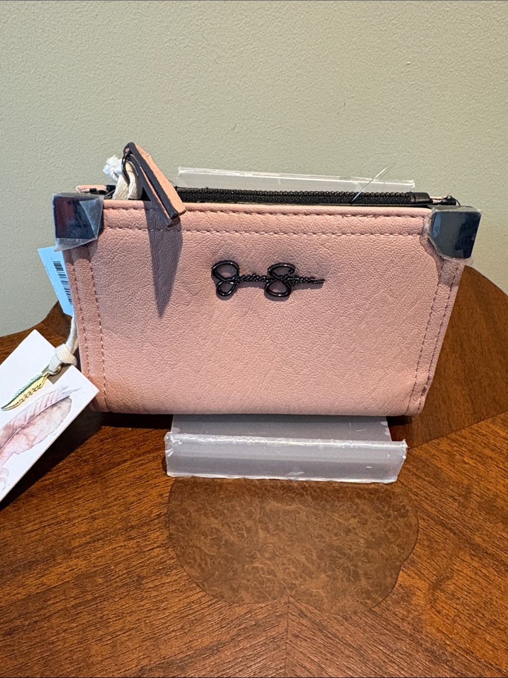 Jessica Simpson Blush Pink Wallet/corner hardware center zip pocket vegan leathe